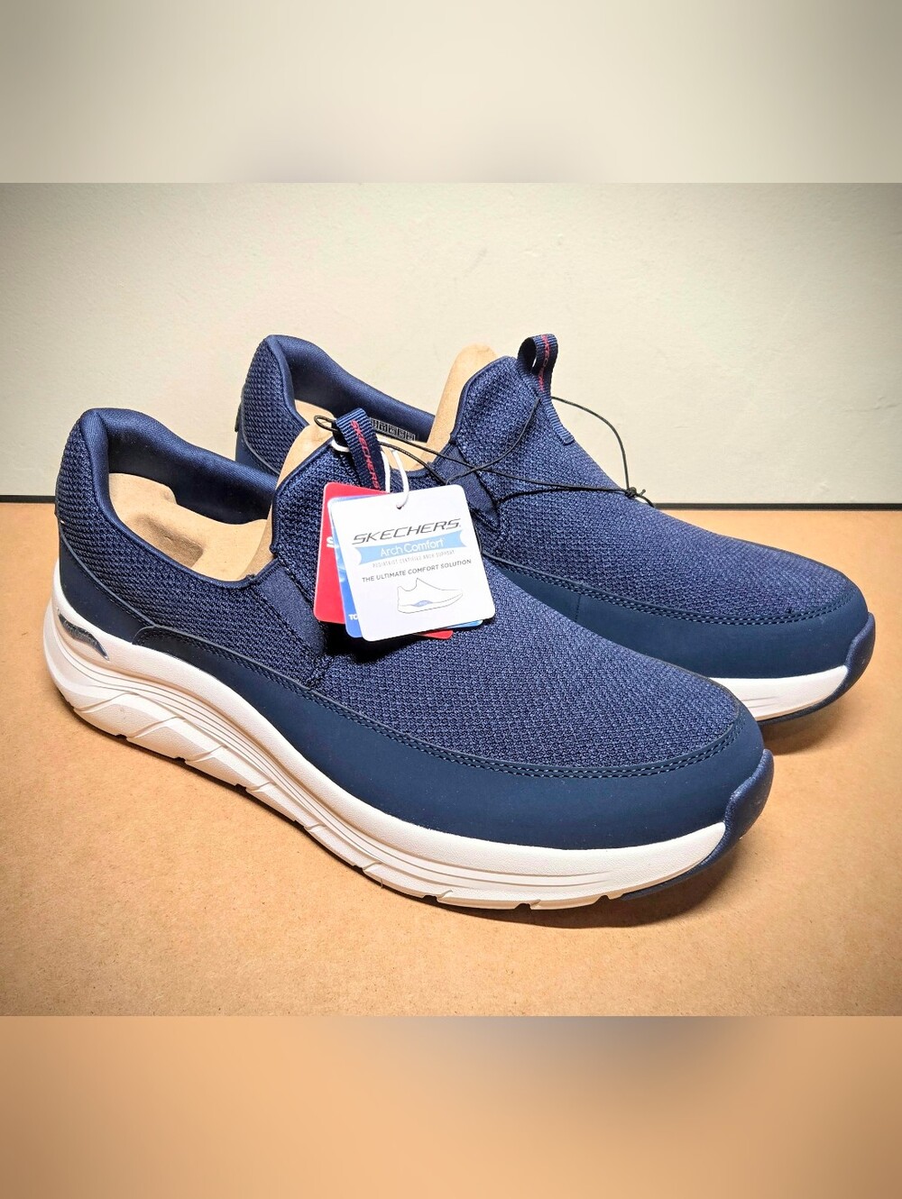 NEW Skechers Men's 12 Arch Comfort Flex Sneaker Navy Blue Slip On Arch Support